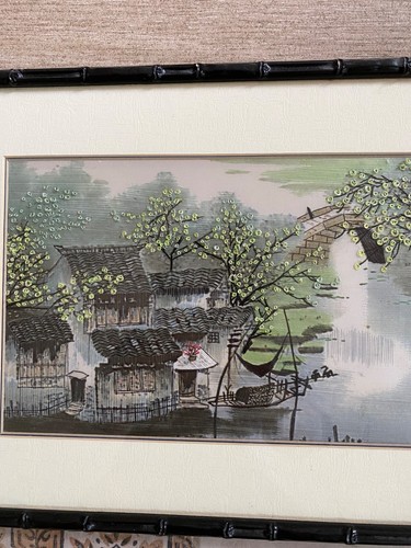 Tableau peinture sur soie - sur,