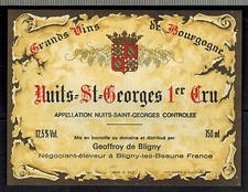 Etiquette  vin de  Bourgogne-Nuits Saint-Georges 1°Cru-Geoffroy de Bligny-R.289