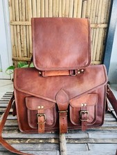 Sac 18" Cuir Vintage Messenger Ordinateur Portable Homme Porte-documents Band...