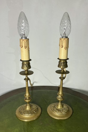 Paire bougeoirs bronze - bougeoirs, en