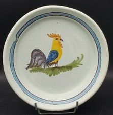 FAIENCE REGIONALE du SUD OUEST ASSIETTE DECORATIVE AU COQ JAUNE XIXème D 22,5 cm