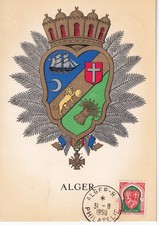 CARTE MAXIMUM ALGERIE BLASON D ALGER TIMBRE N 353 OBLITERATION DU 31/08/1958