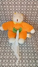  Doudou lapin orange jaune blanc poche verte mouchoir blanc Doudou et Compagnie 