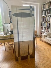 EXCEPTIONEL MIROIR JACQUES HITIER 1950 MOTIFS GÉOMÉTRIQUES 72x180cm