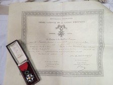 Légion honneur III° république chevalier argent et or et diplome