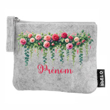 Porte monnaie gris motif fleur jardin personnalisable