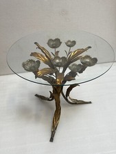 1970′ Guéridon Tripode Aux Anémones En Fer Doré Et Argenté Par Hans Kogl
