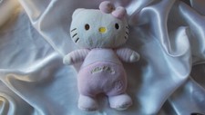 Doudou peluche Hello Kitty, blanc, rose, grelot, Sanrio 1976