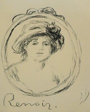 Auguste RENOIR  : Femme au chapeau, GRAVURE signée , 1952, sur Vélin