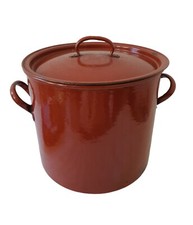 Ancien Grand Faitout Émaillé Marron H 25,5 Cm D 29 Cm Poinçonné G.O Déposé 28