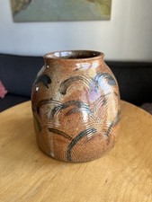 Vase En Céramique Années 80, Décor Abstrait, Monogramme À Identifier