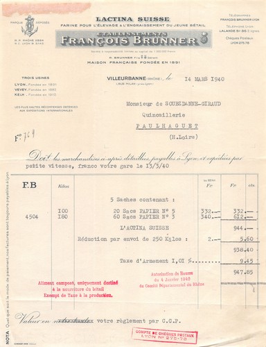 1939 farine lactina suisse ets - farine,