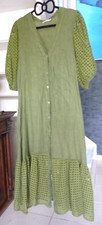 JOLIE ROBE VERT OLIVE COLLECTION ETE EN 100% LIN MADE IN ITALY taille 44 - NEUVE