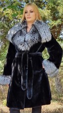 REAL NEW MINK FUR COAT JACKET BLACK VELVET FOX SABLE CHINCHILLA