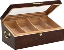 Burl Finish Counter Top Display Humidor, Digital Hygrometer, Rear Drawer, 150 Co