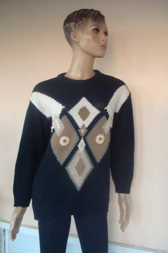 Pull tricot noir brode - pull,