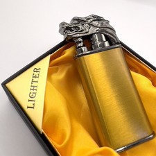 Briquet Dragon Or Brossé – Flamme Bleue Tempête Rechargeable de Luxe