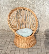 Fauteuil vintage en rotin tressé - siège corbeille jardin osier - Design 1970