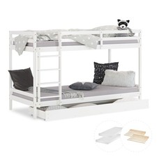 Lit superposé Mezzanine 90x200 avec tiroir sommier à lattes matelas Homestyle4u