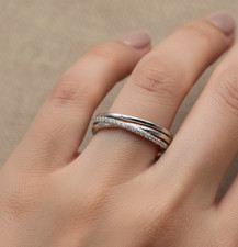 Bague Argent 925 Rhodié Femme | Zirconium Pavé Alliance Fine | Tailles 50 à 60