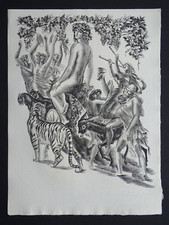 Albert DECARIS  Gravure originale burin c1950 Mythologie parade fauves fête