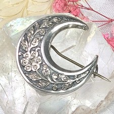 Broche Xixe argent 925 Croissant De Lune Motif Floral En Vermeil 29x29mm Poinçon