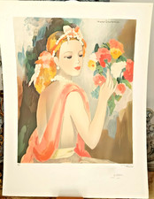 MARIE LAURENCIN JEUNE FILLE AU BOUQUET DE FLEURS LITHOGRAPHIE SIGNEE