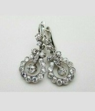 2Ct Rond Imitation Diamant Ancien Goutte Pendantes Oreilles 14K Plaqué or Blanc