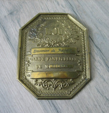 Ancienne Plaque Chasse La LOI Domaine BIGOT Garde Particulier de Mr RICARD