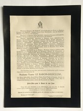 BARON DELECLUSE Rocque Levillain  FAIRE PART Dufriche Jarry Blanchet Briet 1903