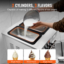 VEVOR Machine À Crème Glacée Appareil À Glace Italienne 3 Saveurs 34-44 L/H