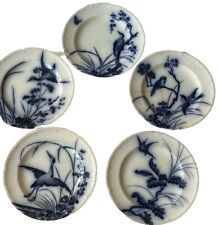 Faïence de LONGWY modèle JAPONAIS 5 Assiettes XIX ème Oiseaux en l'état