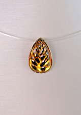 SUPERBE PENDENTIF HELICONIA CRISTAL LALIQUE COLORIS AMBRE COLLIER PLAQUE OR