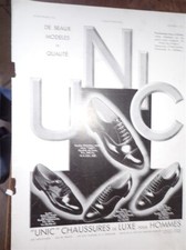 UNIC chaussures  de luxe hommes + URODONAL  publicité papier ILLUSTRATION 1930
