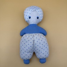 Doudou Peluche Poupée chiffon blanc bleu à pois - domino C paris