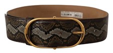 Dolce & Gabbana Ceinture Marron Python Cuir Or Ovale Boucle S.80cm / 3