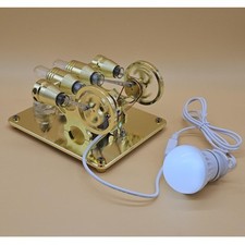 Moteur Stirling à Air Chaud à 4 Cylindres Avec éclairage LED Et Plinthe En Bois