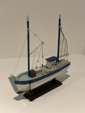 Maquette Bateau Chalutier Pêche Bois Ancienne