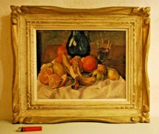 Tableau peinture huile Henri David Nature Morte Fruits vin agrume Agen Agenais