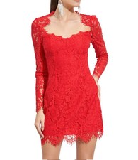 Robe Courte Rouge Femme En Dentelle Élégante Soirée Décolleté Carré 2337.