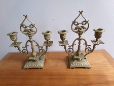 Paire bougeoir / candelabre 2 bras de lumière en bronze ou laiton décor dauphin