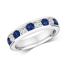 Bague Femme Semi Pavée Or Blanc 9 k/carat et Diamant 0.50 Carat avec Saphir