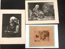 BRETAGNE -1 EAU FORTE SEPIA SIGNEE  N° 210 + 2 GRAVURES 19è - "PECHEURS BRETONS"