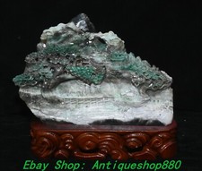 11'' Natural Dushan Jade Carving Mountain Tree House People Horse Bridge Statue