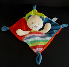 B12. DOUDOU PLAT NICOTOY OURS rouge bleu vert tricot laine  ETAT NEUF*
