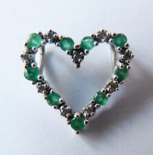 Pendentif coulant OR gris 14k + diamants + émeraudes coeur Bijou gold heart