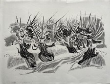 Lithographie Eduard HOPF (1901-1973) Hambourg Paysage Chemin Avec Saules Têtards