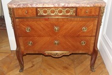 COMMODE STYLE TRANSITION DESSUS MARBRE MOUCHETE 3 TIROIRS