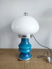 Lampe À Poser En Verre De Murano Champignon Bleu Et Métal Space Age 70's Vintage