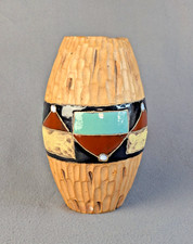 Vase Céramique Sgraffito bandeau décor  géomètrique émaillé No Fraciullacci 60's